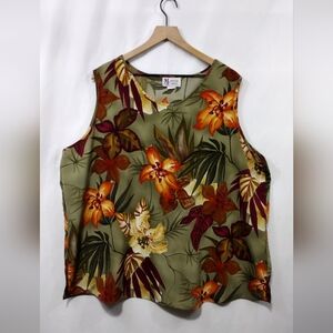 Vintage Maggie Sweet Floral Top Tank Women's 3X Green Orange Boho Retro 90s Y2K